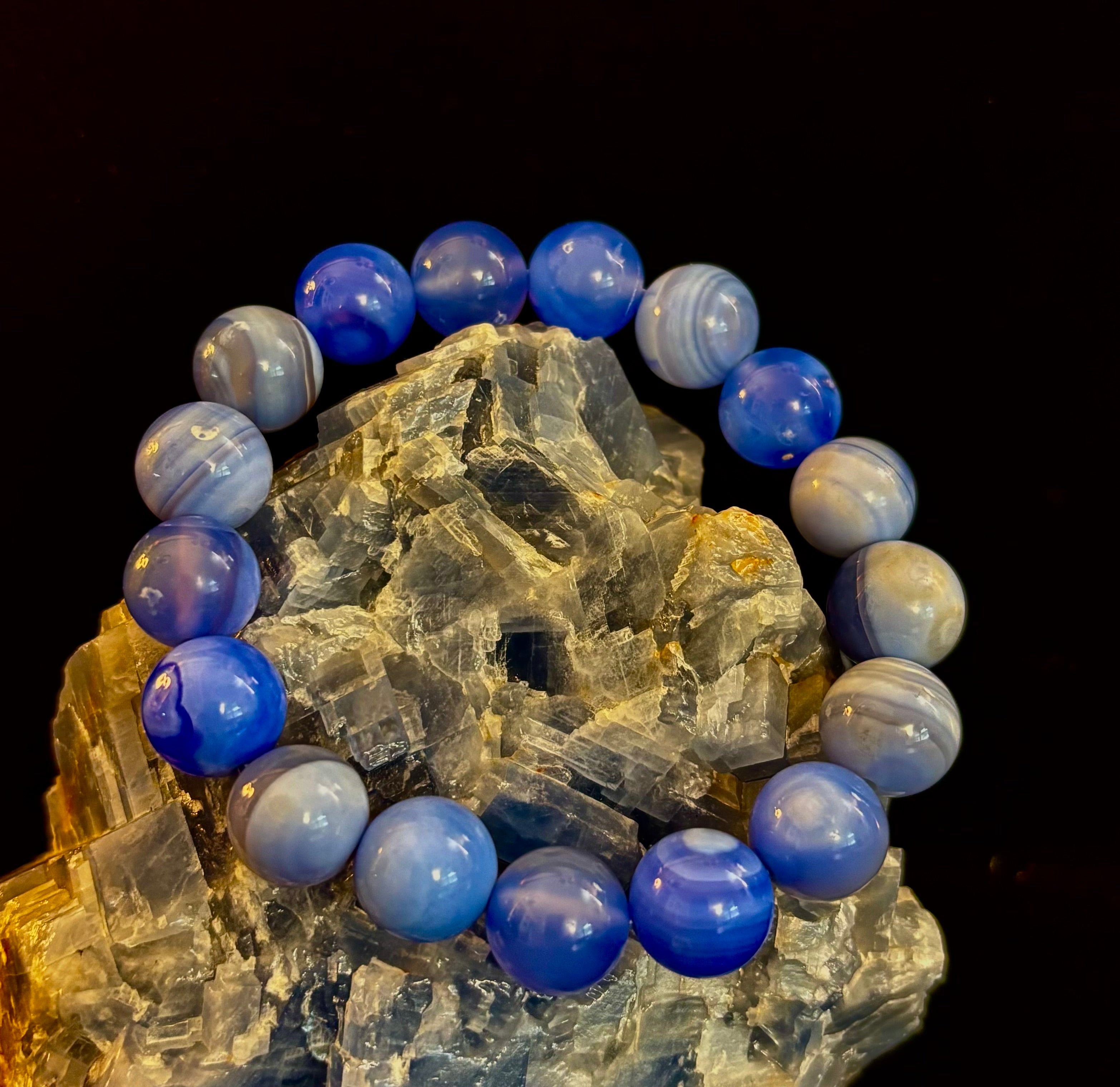 Blue Moon Tide – Natural Blue Banded Agate Bracelet