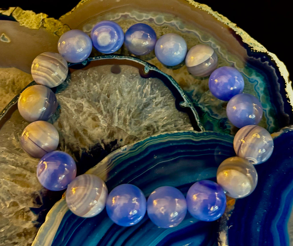 Blue Moon Tide – Natural Blue Banded Agate Bracelet