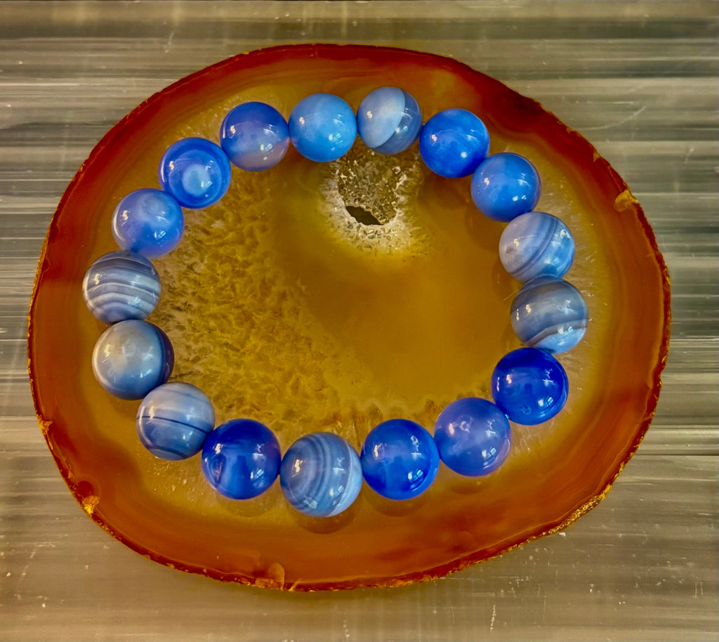 Blue Moon Tide – Natural Blue Banded Agate Bracelet