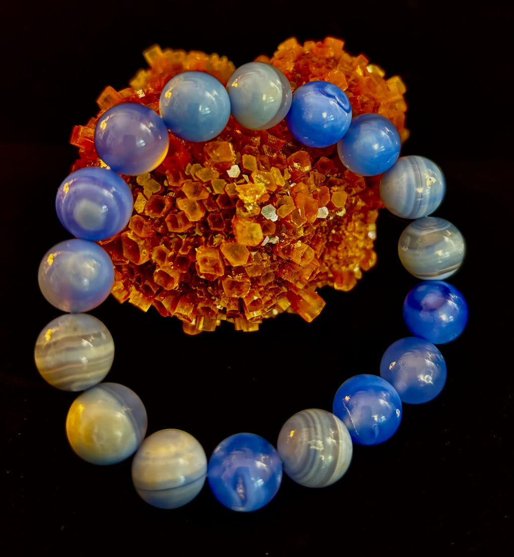 Blue Moon Tide – Natural Blue Banded Agate Bracelet