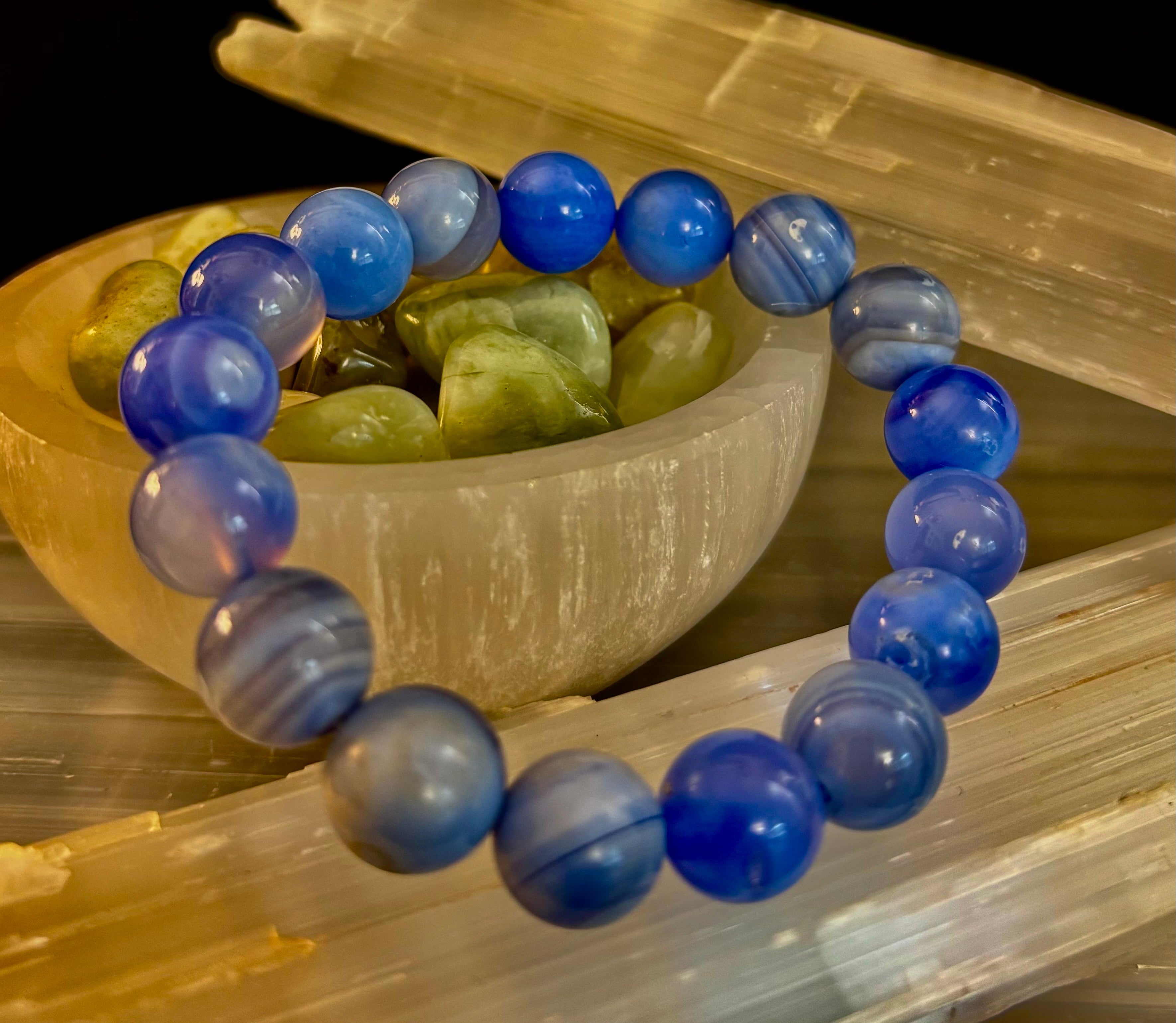 Blue Moon Tide – Natural Blue Banded Agate Bracelet