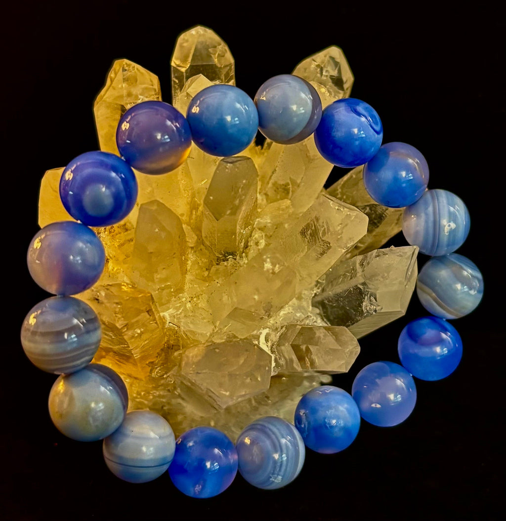 Blue Moon Tide – Natural Blue Banded Agate Bracelet