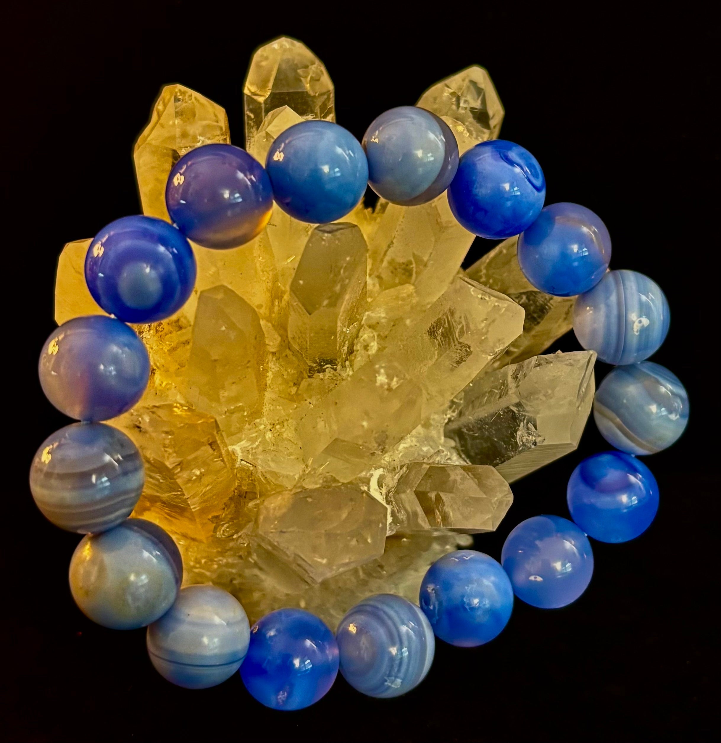 Blue Moon Tide – Natural Blue Banded Agate Bracelet