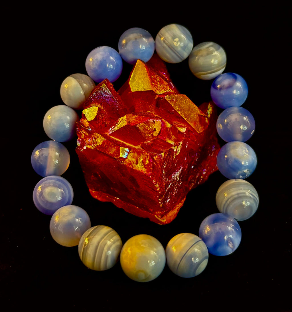 Blue Moon Tide – Natural Blue Banded Agate Bracelet