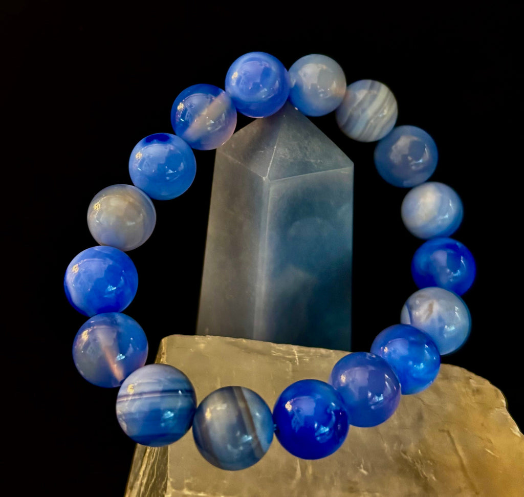 Blue Moon Tide – Natural Blue Banded Agate Bracelet