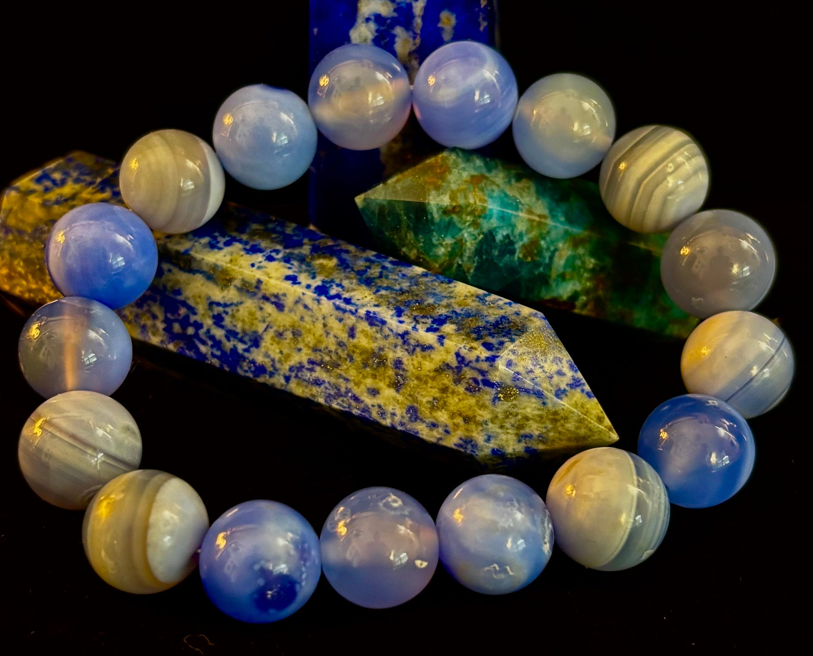 Blue Moon Tide – Natural Blue Banded Agate Bracelet