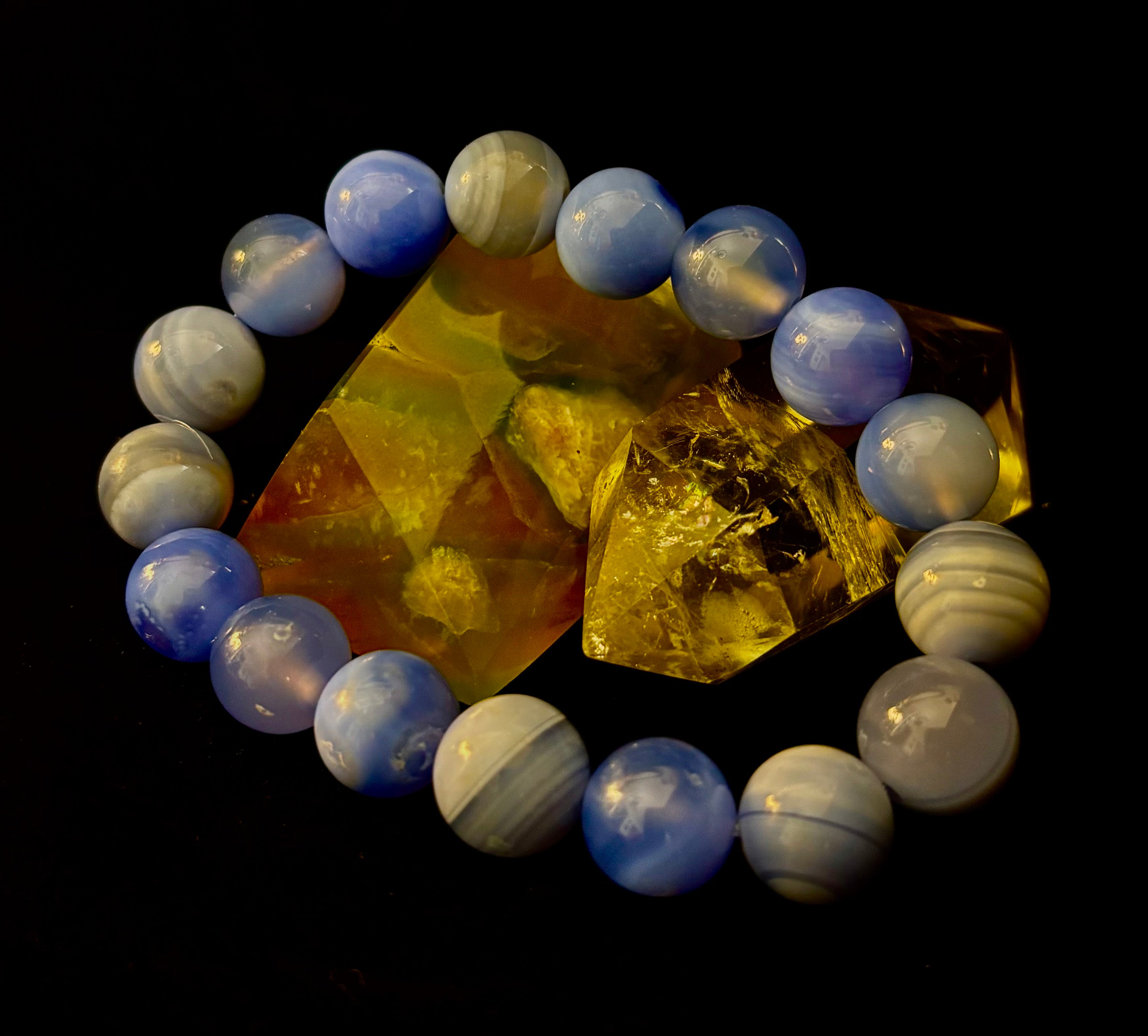 Blue Moon Tide – Natural Blue Banded Agate Bracelet