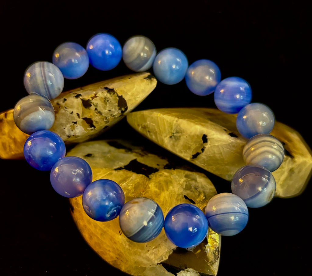 Blue Moon Tide – Natural Blue Banded Agate Bracelet