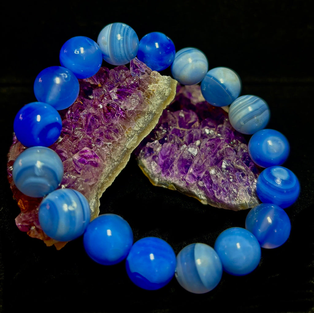 Blue Moon Tide – Natural Blue Banded Agate Bracelet