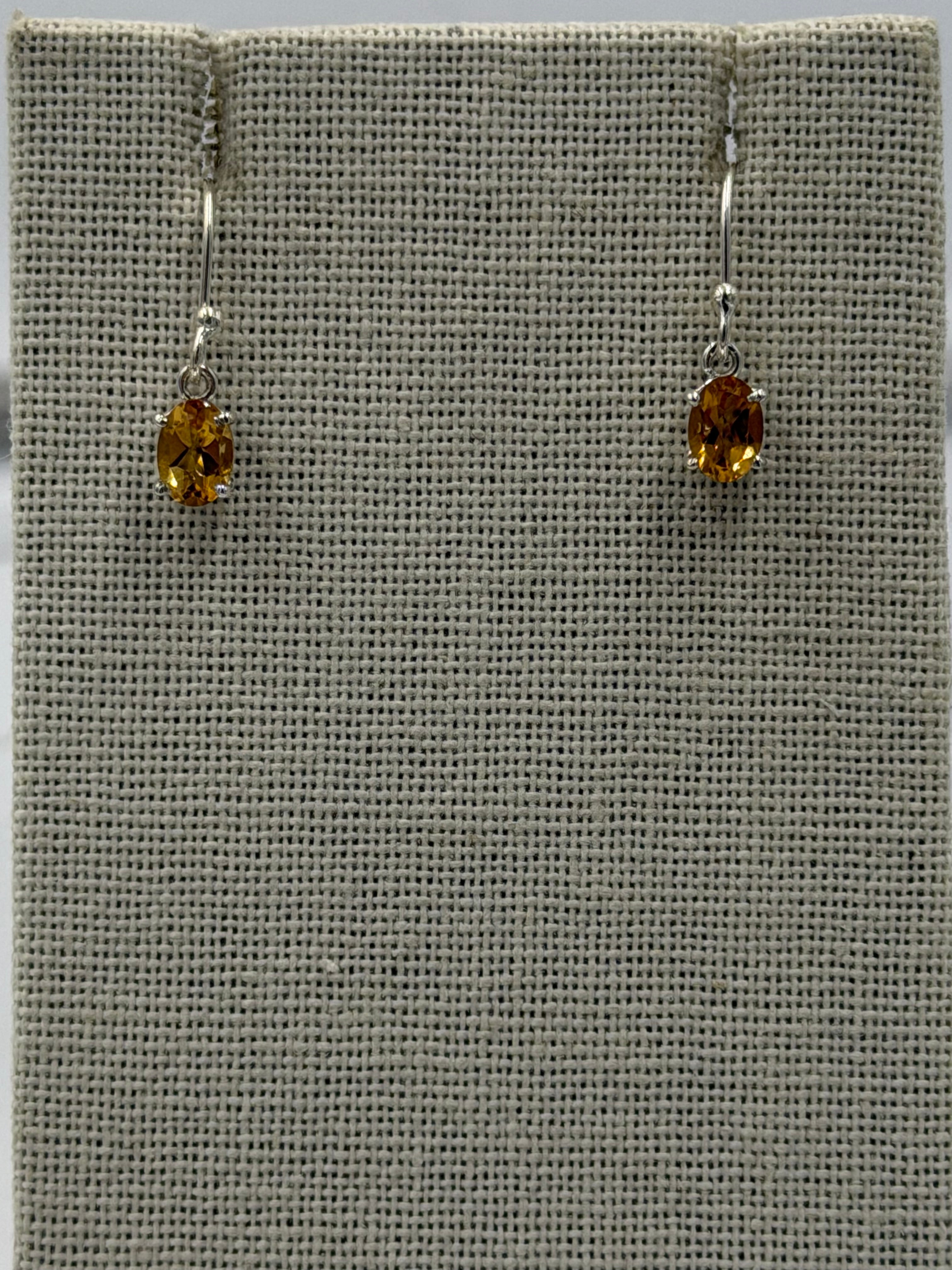 Sterling Silver Oval Citrine Dangle Earrings Size 1