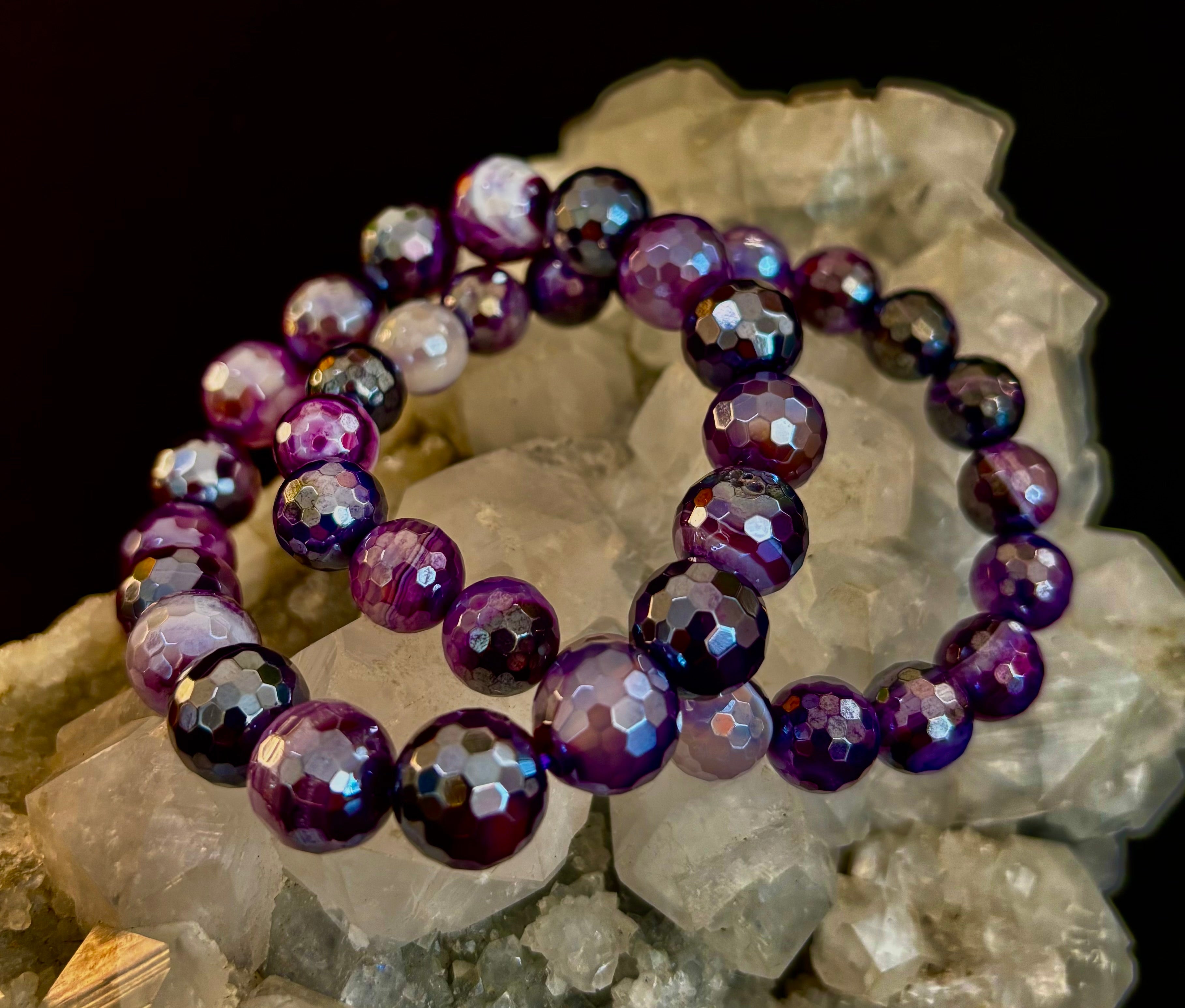 Mystic Purple Banded Agate Faceted Stretch Bracelet