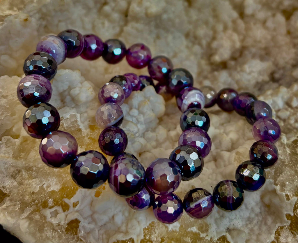 Mystic Purple Banded Agate Faceted Stretch Bracelet