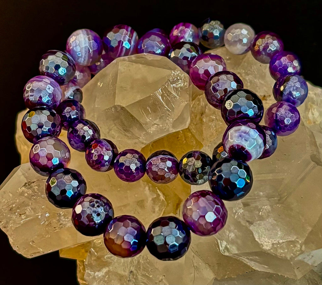 Mystic Purple Banded Agate Faceted Stretch Bracelet