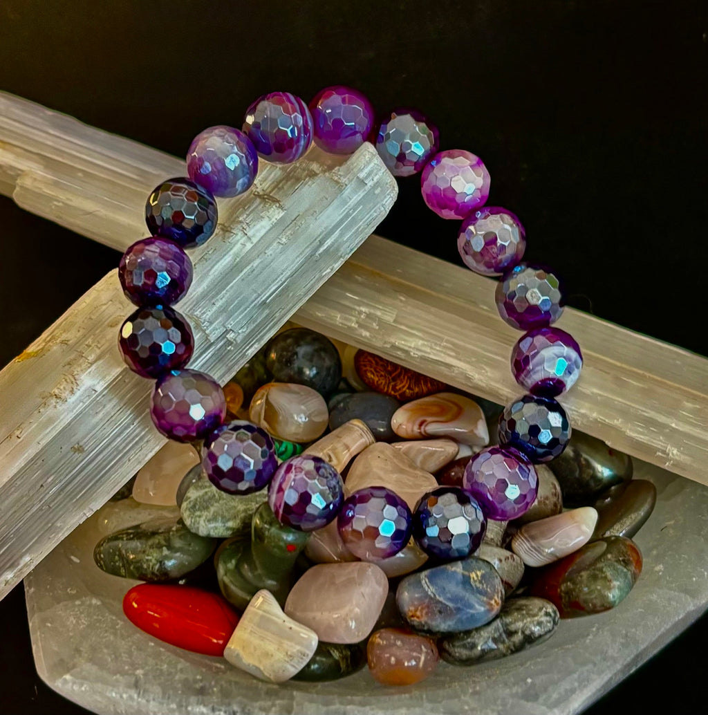 Mystic Purple Banded Agate Faceted Stretch Bracelet