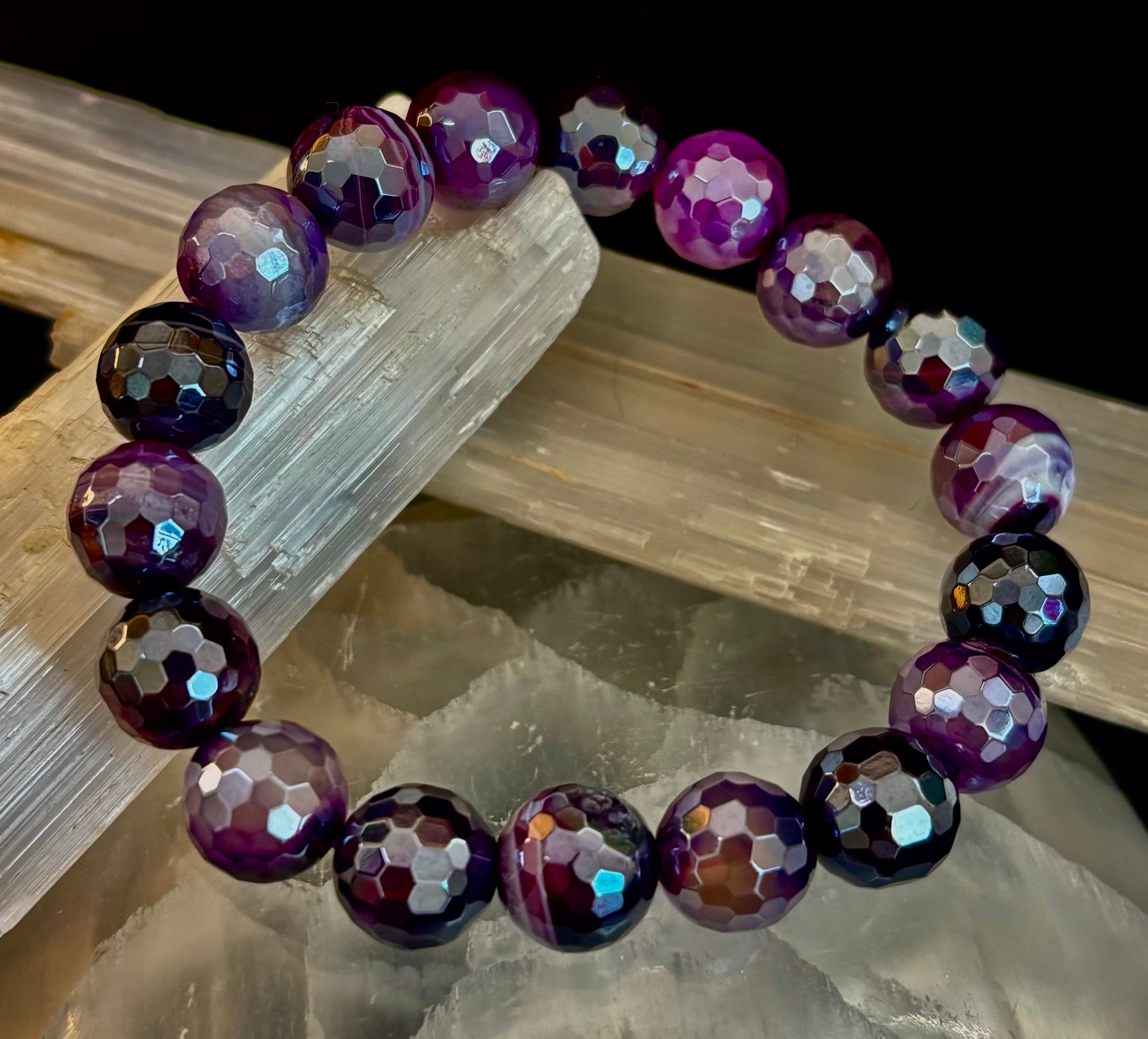 Mystic Purple Banded Agate Faceted Stretch Bracelet