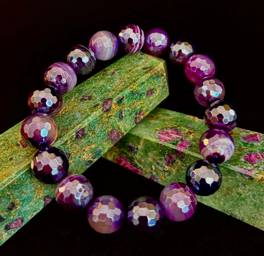Mystic Purple Banded Agate Faceted Stretch Bracelet