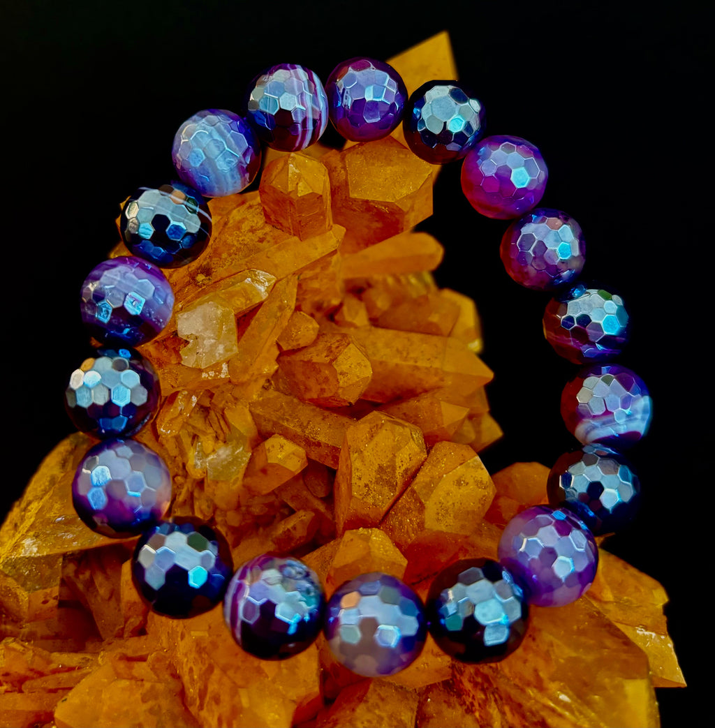 Mystic Purple Banded Agate Faceted Stretch Bracelet