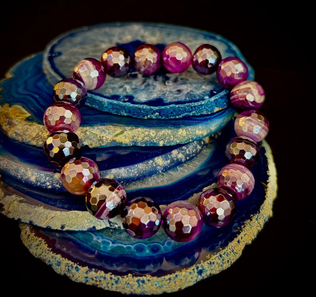Mystic Purple Banded Agate Faceted Stretch Bracelet