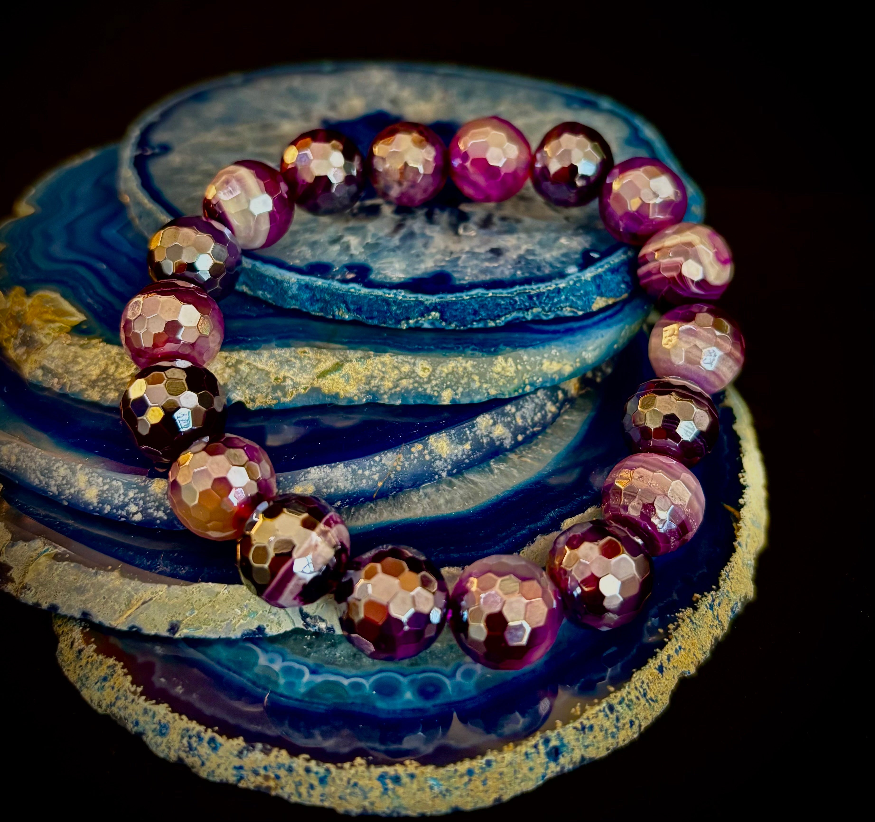 Mystic Purple Banded Agate Faceted Stretch Bracelet