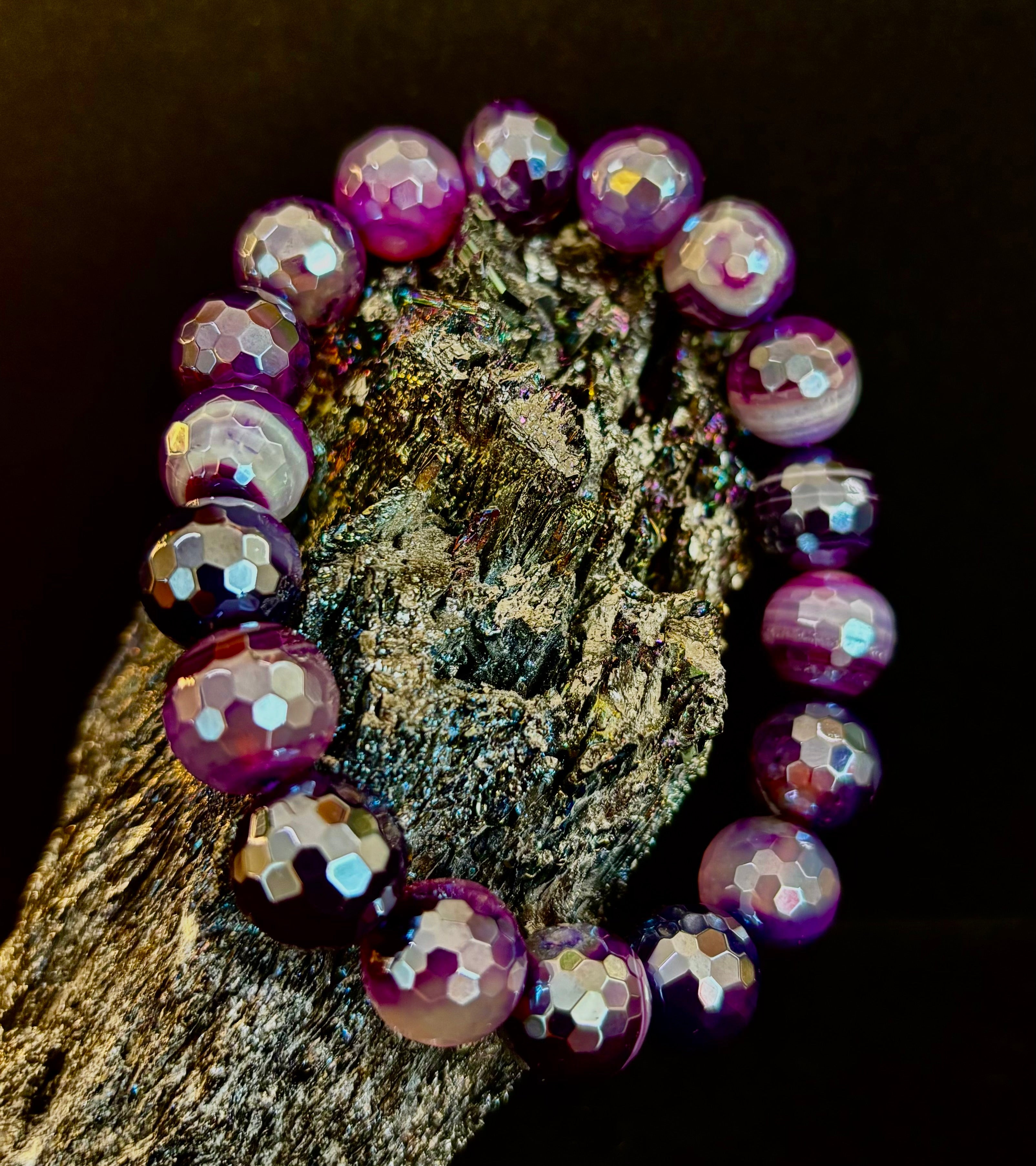 Mystic Purple Banded Agate Faceted Stretch Bracelet