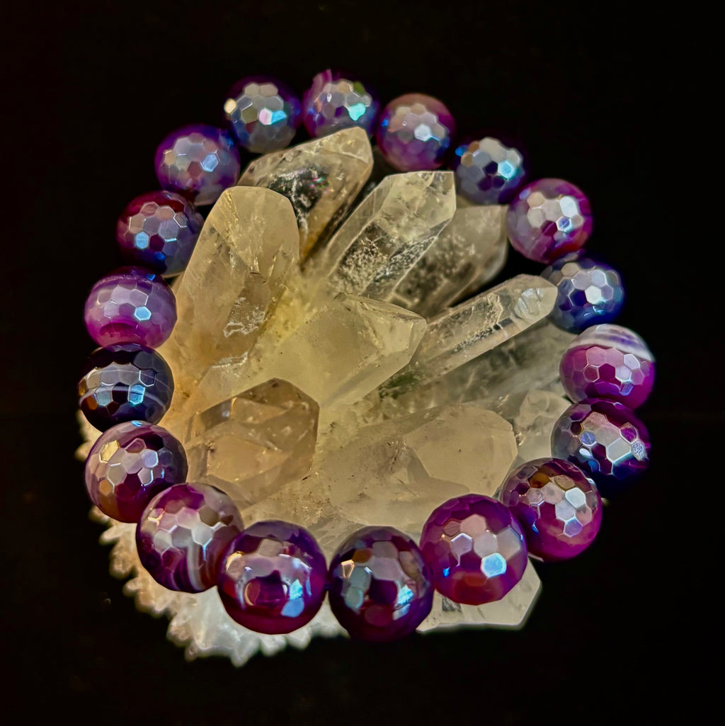 Mystic Purple Banded Agate Faceted Stretch Bracelet