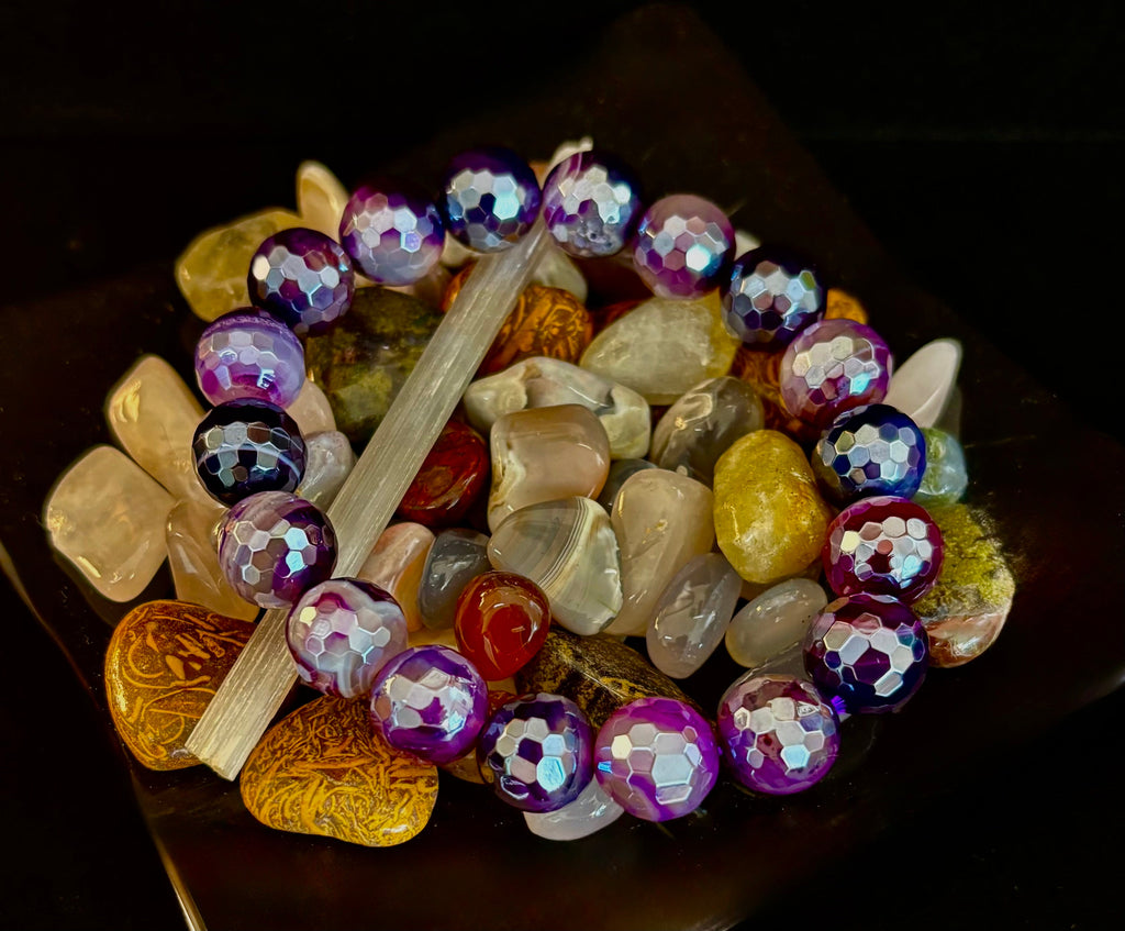Mystic Purple Banded Agate Faceted Stretch Bracelet
