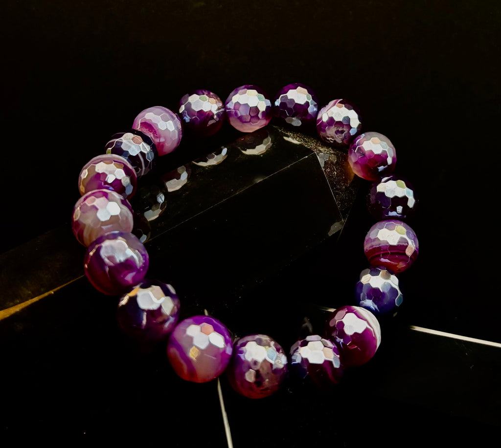 Mystic Purple Banded Agate Faceted Stretch Bracelet