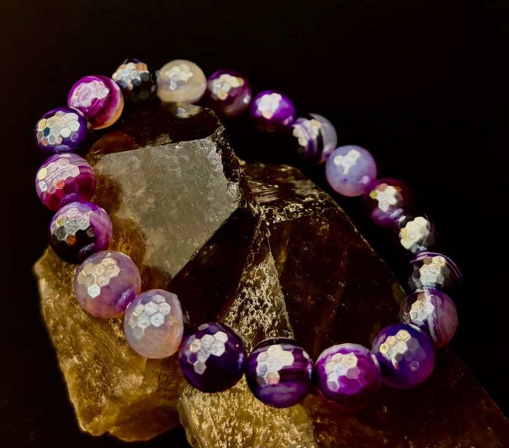 Mystic Purple Banded Agate Faceted Stretch Bracelet