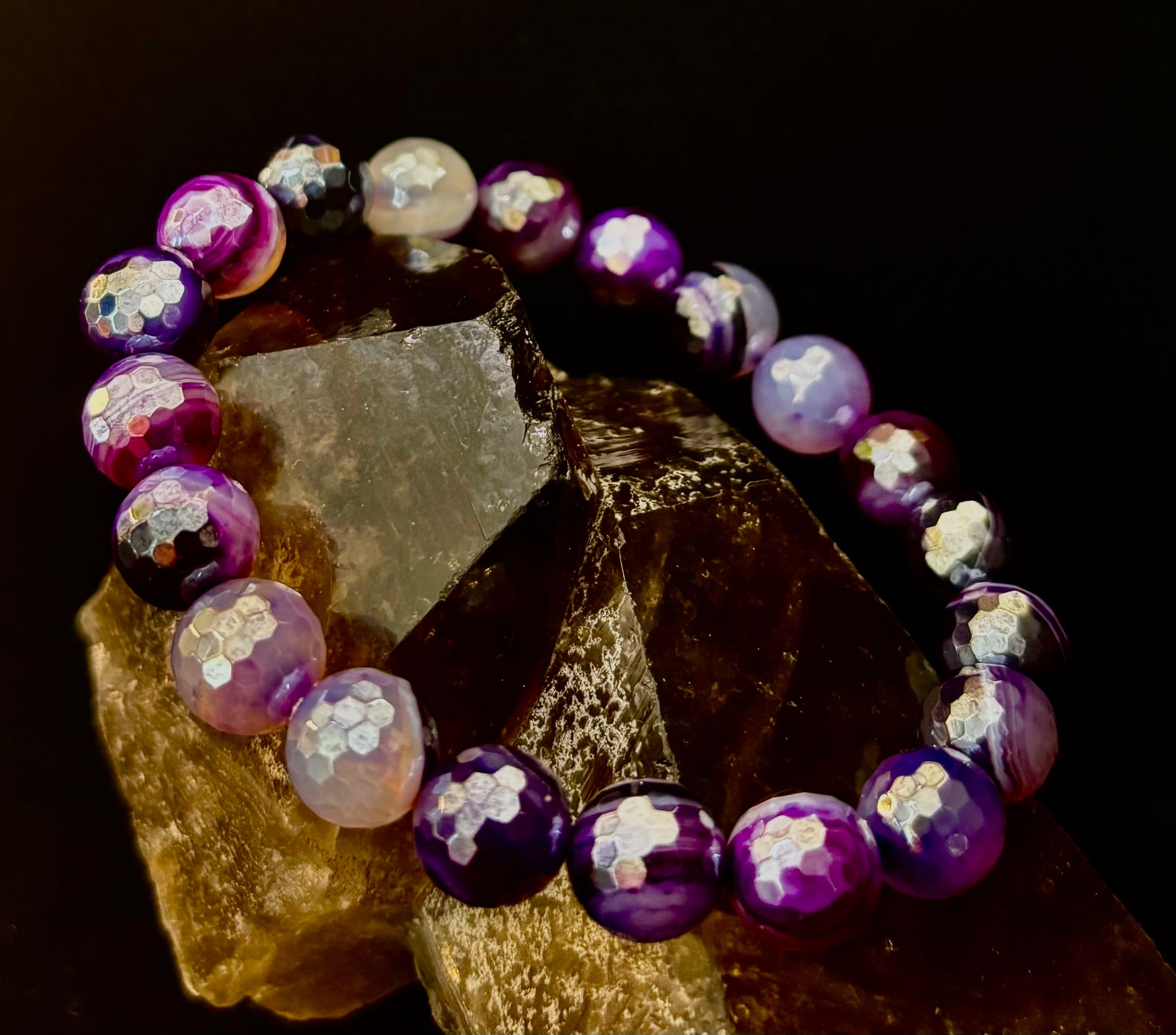 Mystic Purple Banded Agate Faceted Stretch Bracelet