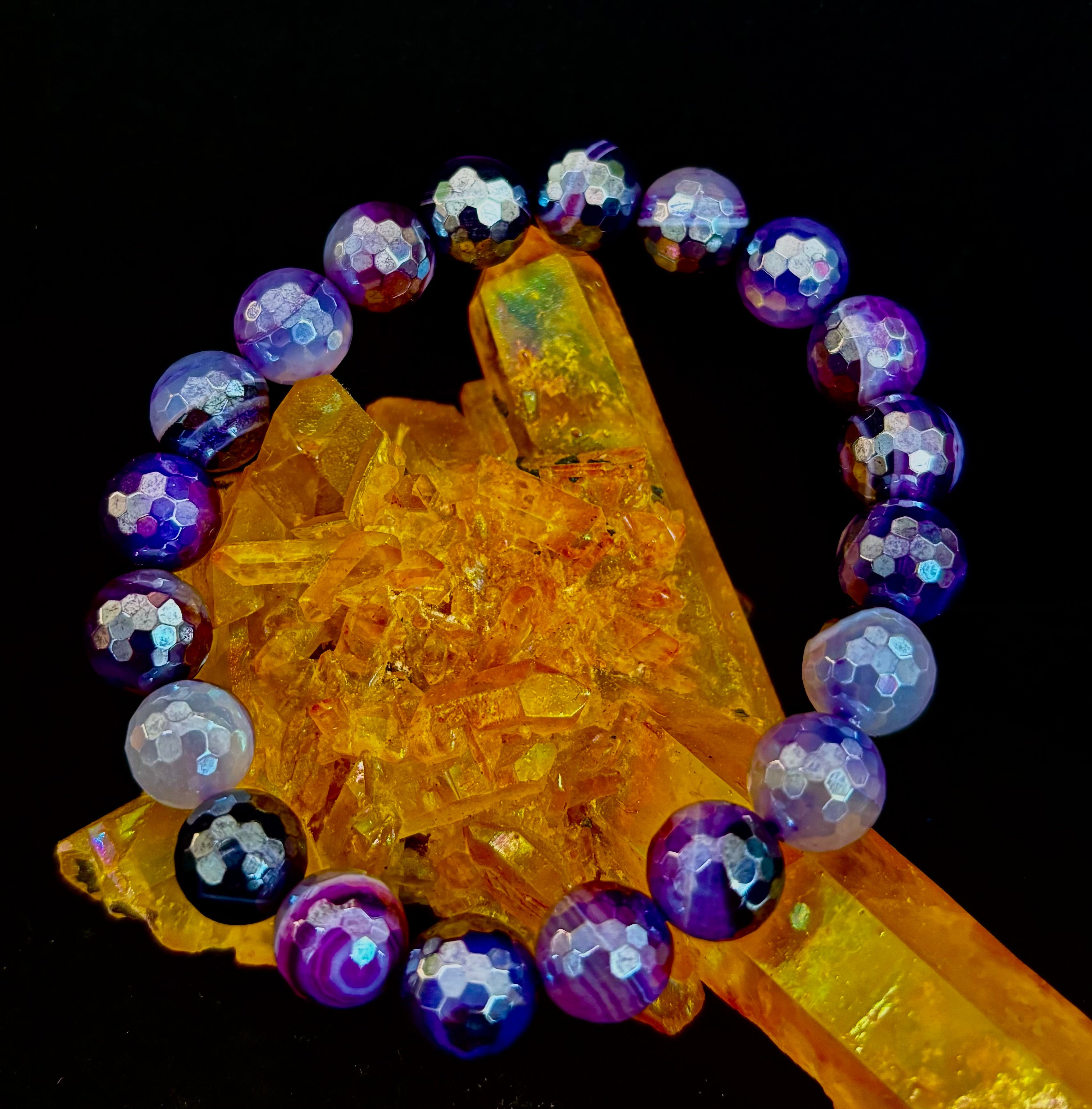 Mystic Purple Banded Agate Faceted Stretch Bracelet