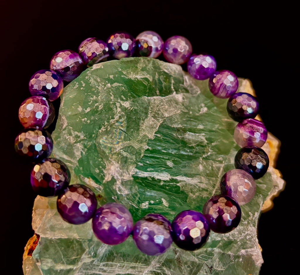 Mystic Purple Banded Agate Faceted Stretch Bracelet