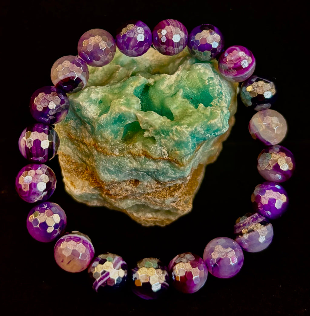 Mystic Purple Banded Agate Faceted Stretch Bracelet