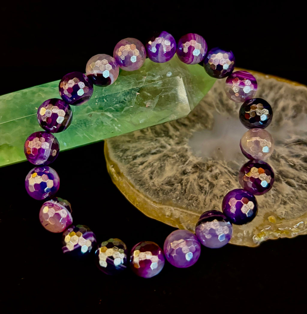 Mystic Purple Banded Agate Faceted Stretch Bracelet