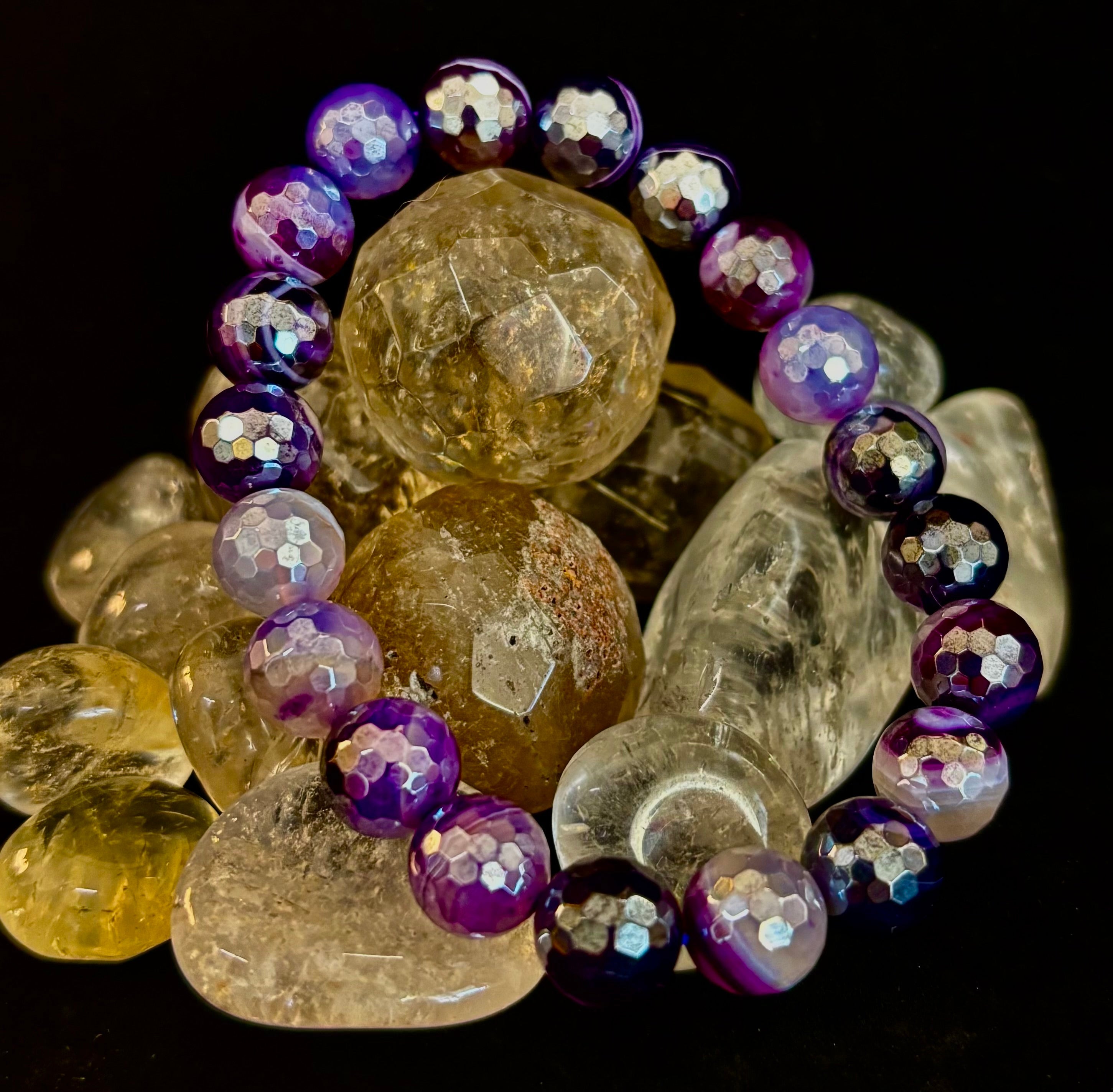 Mystic Purple Banded Agate Faceted Stretch Bracelet