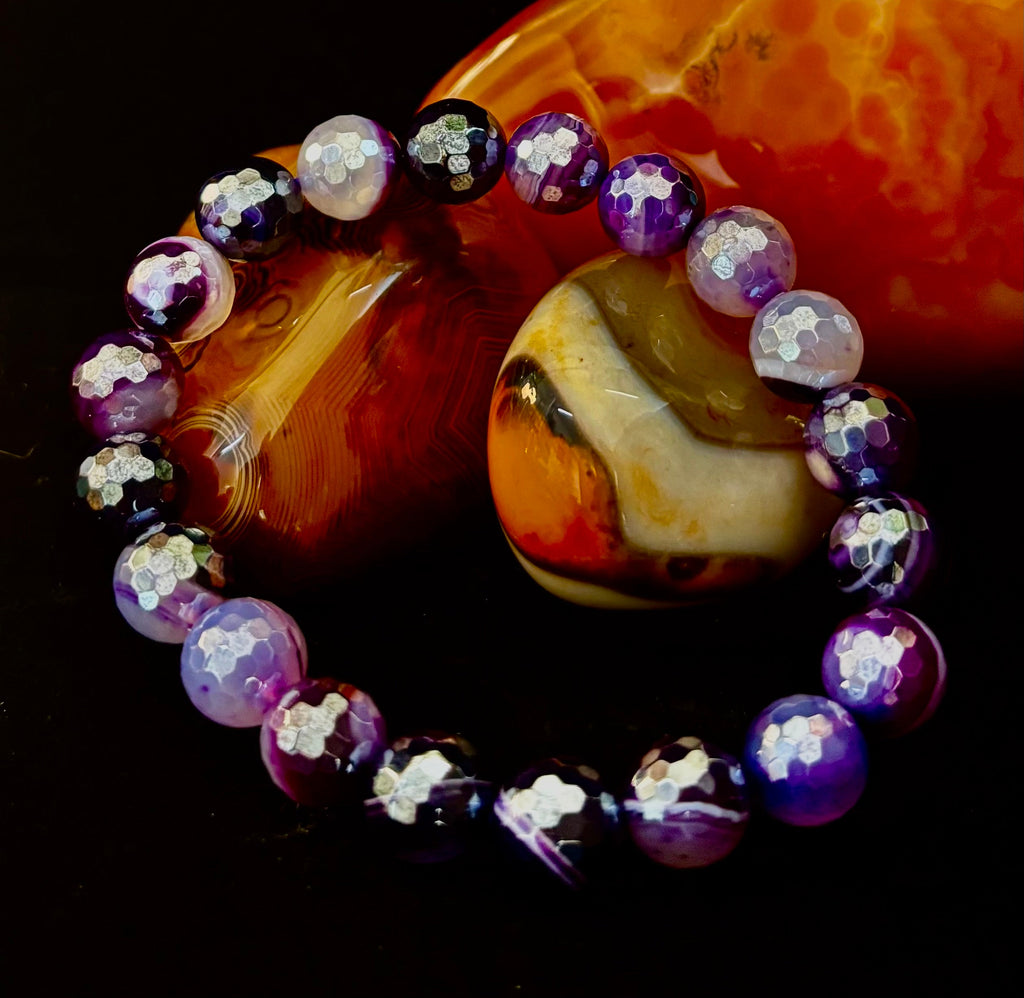 Mystic Purple Banded Agate Faceted Stretch Bracelet