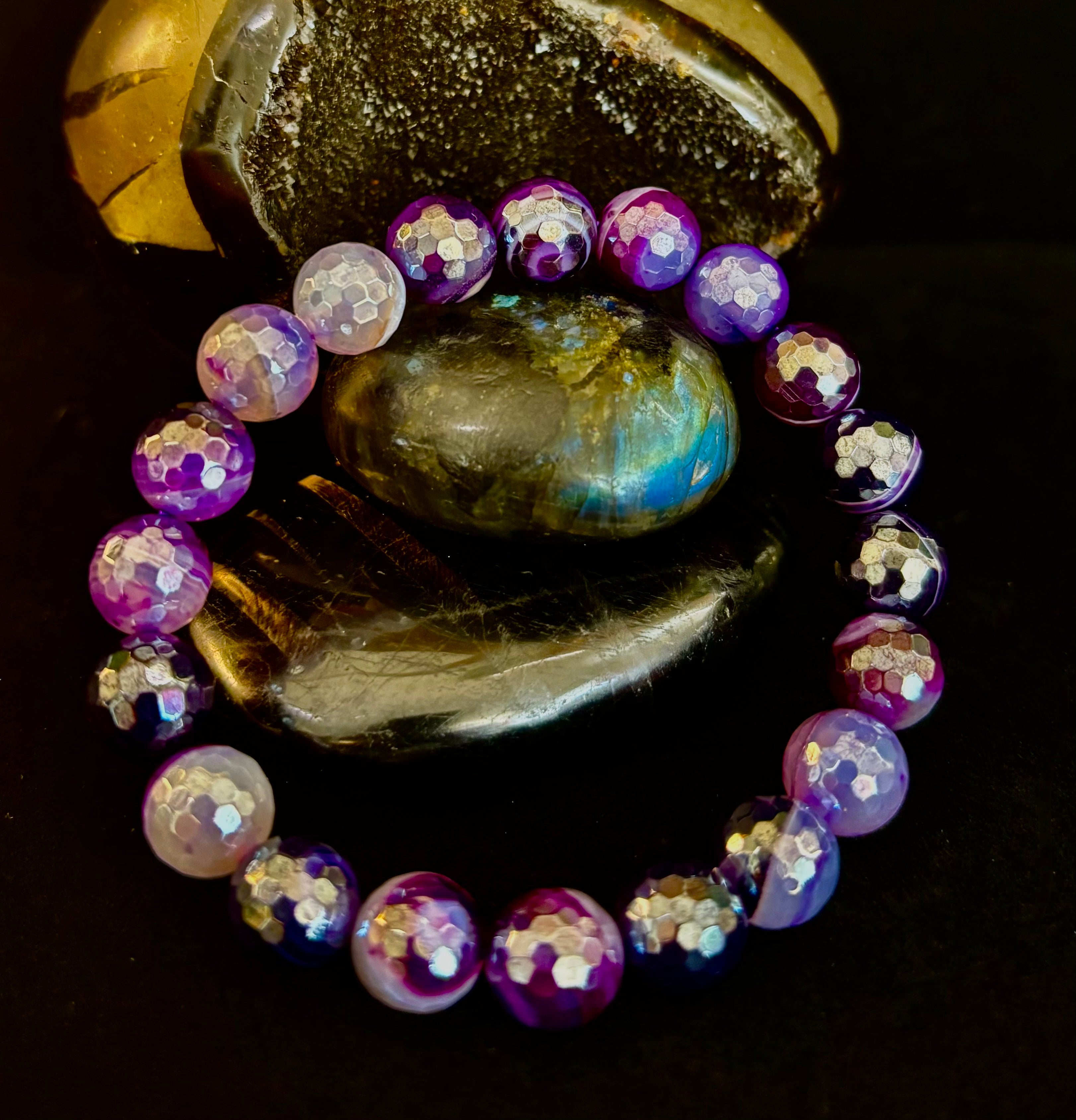 Mystic Purple Banded Agate Faceted Stretch Bracelet