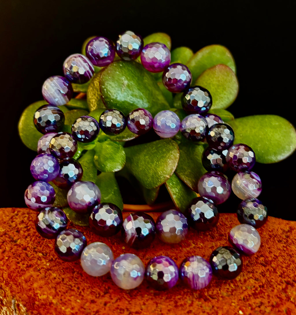 Mystic Purple Banded Agate Faceted Stretch Bracelet
