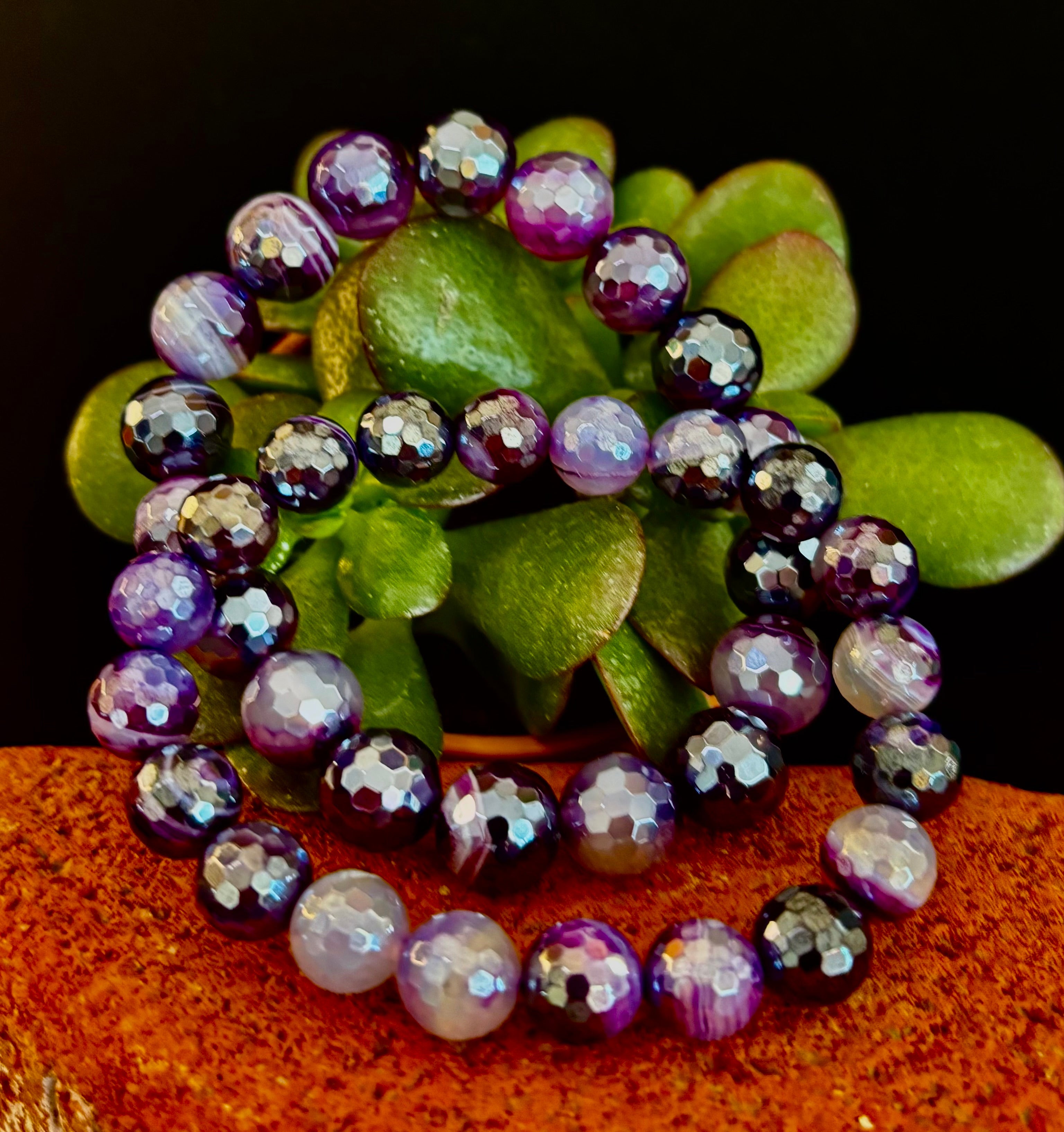 Mystic Purple Banded Agate Faceted Stretch Bracelet