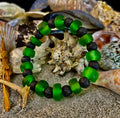 Deep Green Serenity - Recycled Glass & Lava Stone Stretch Bracelet