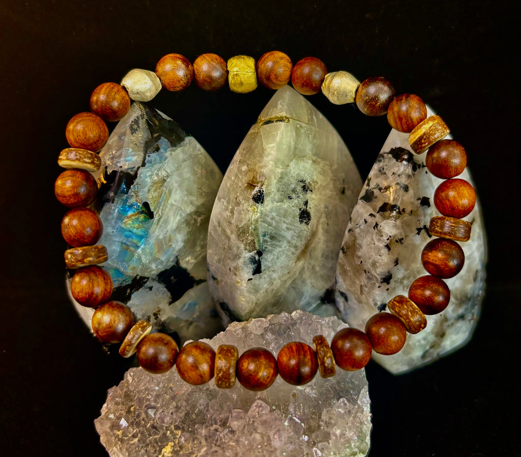 Nomad Spirit Bracelet - Natural Wood, Coconut & Ethiopian Brass Bracelet (8" Large Wrists)