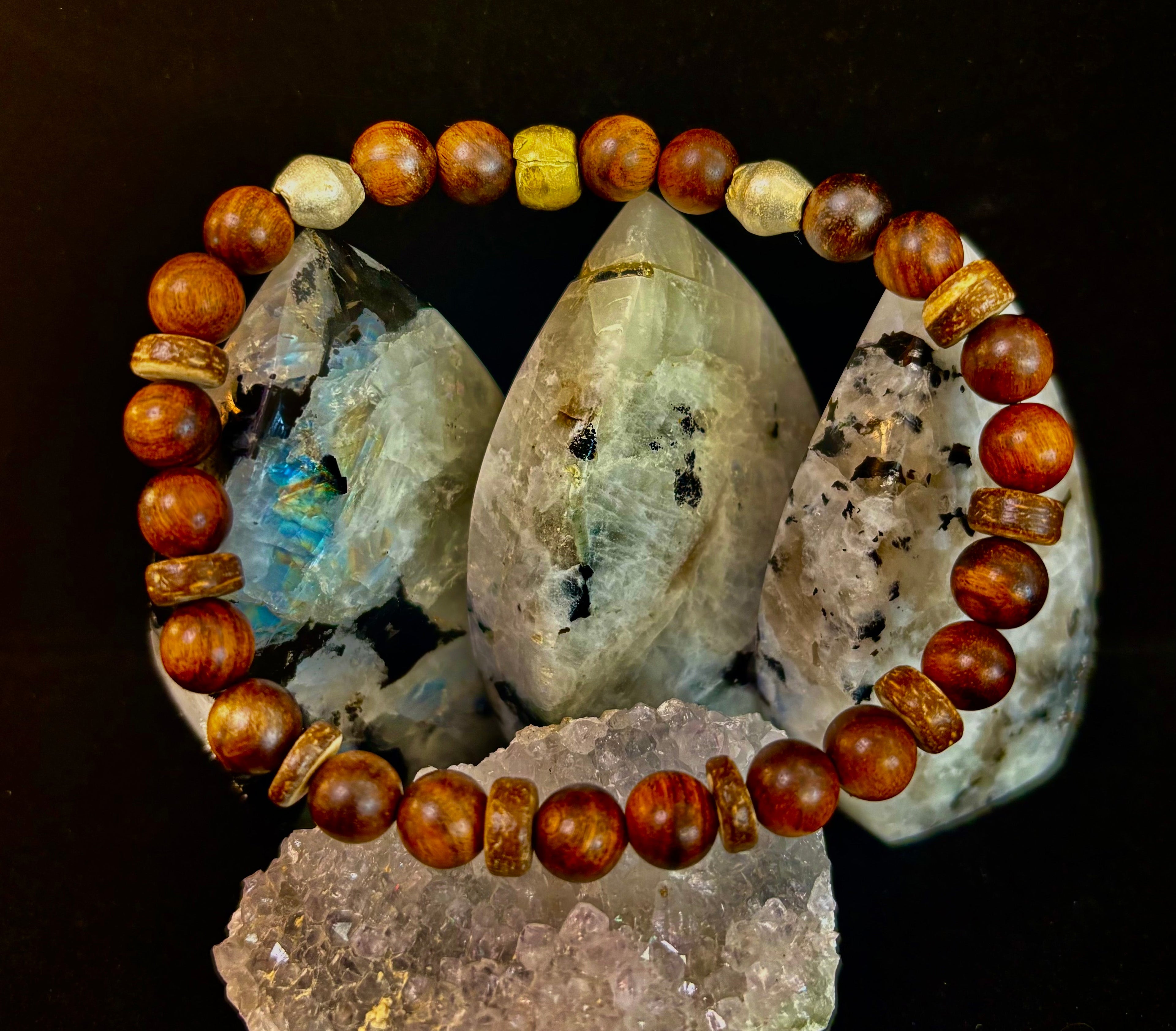 Nomad Spirit Bracelet - Natural Wood, Coconut & Ethiopian Brass Bracelet (8" Large Wrists)