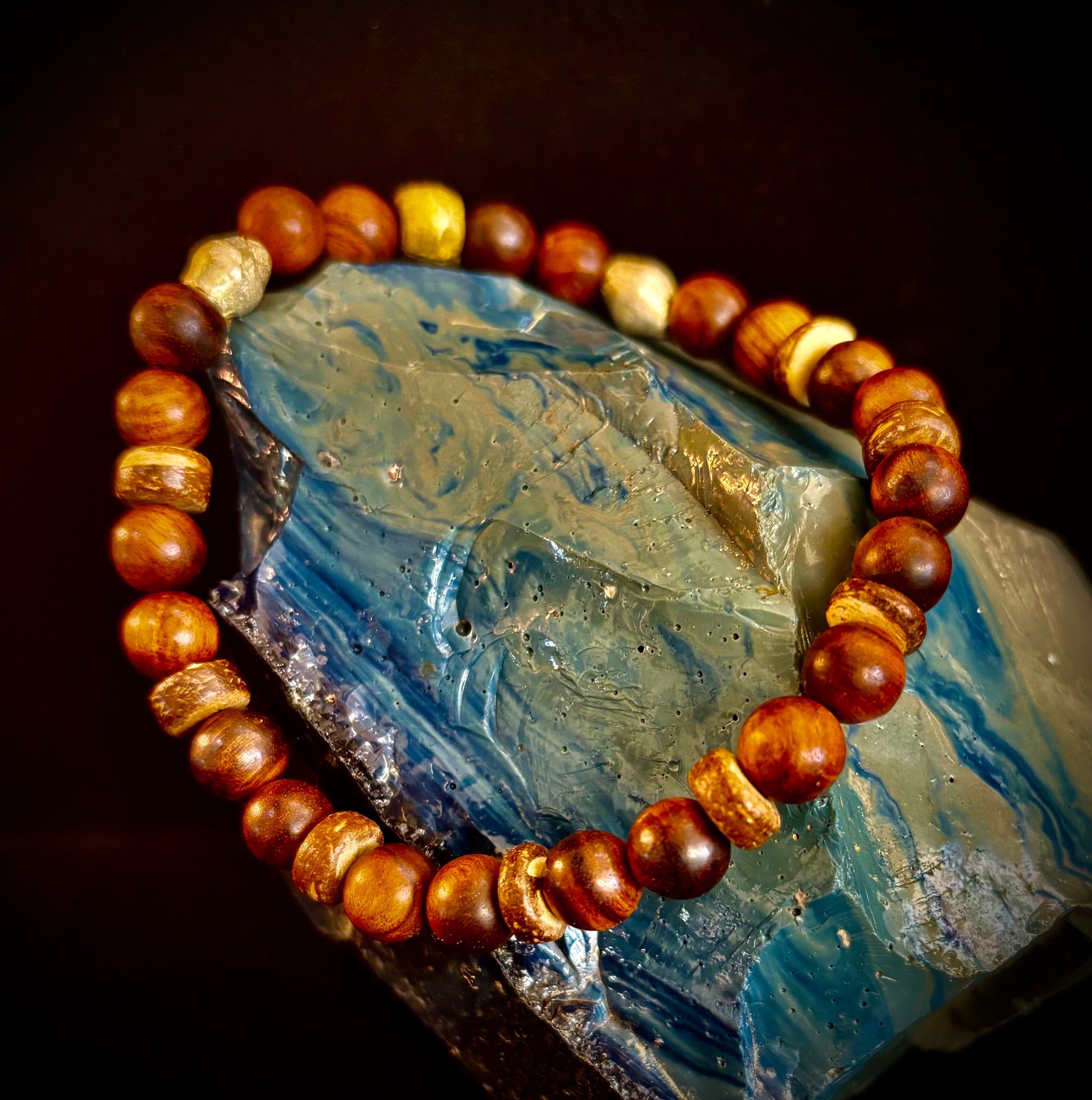 Nomad Spirit Bracelet - Natural Wood, Coconut & Ethiopian Brass Bracelet (8" Large Wrists)