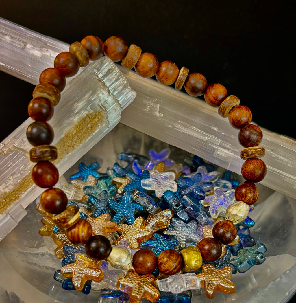 Nomad Spirit Bracelet - Natural Wood, Coconut & Ethiopian Brass Bracelet (8" Large Wrists)