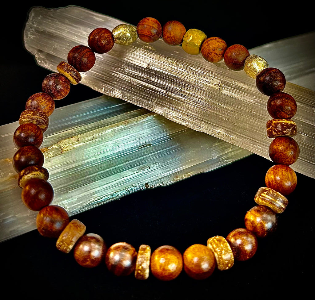 Nomad Spirit Bracelet - Natural Wood, Coconut & Ethiopian Brass Bracelet (8" Large Wrists)