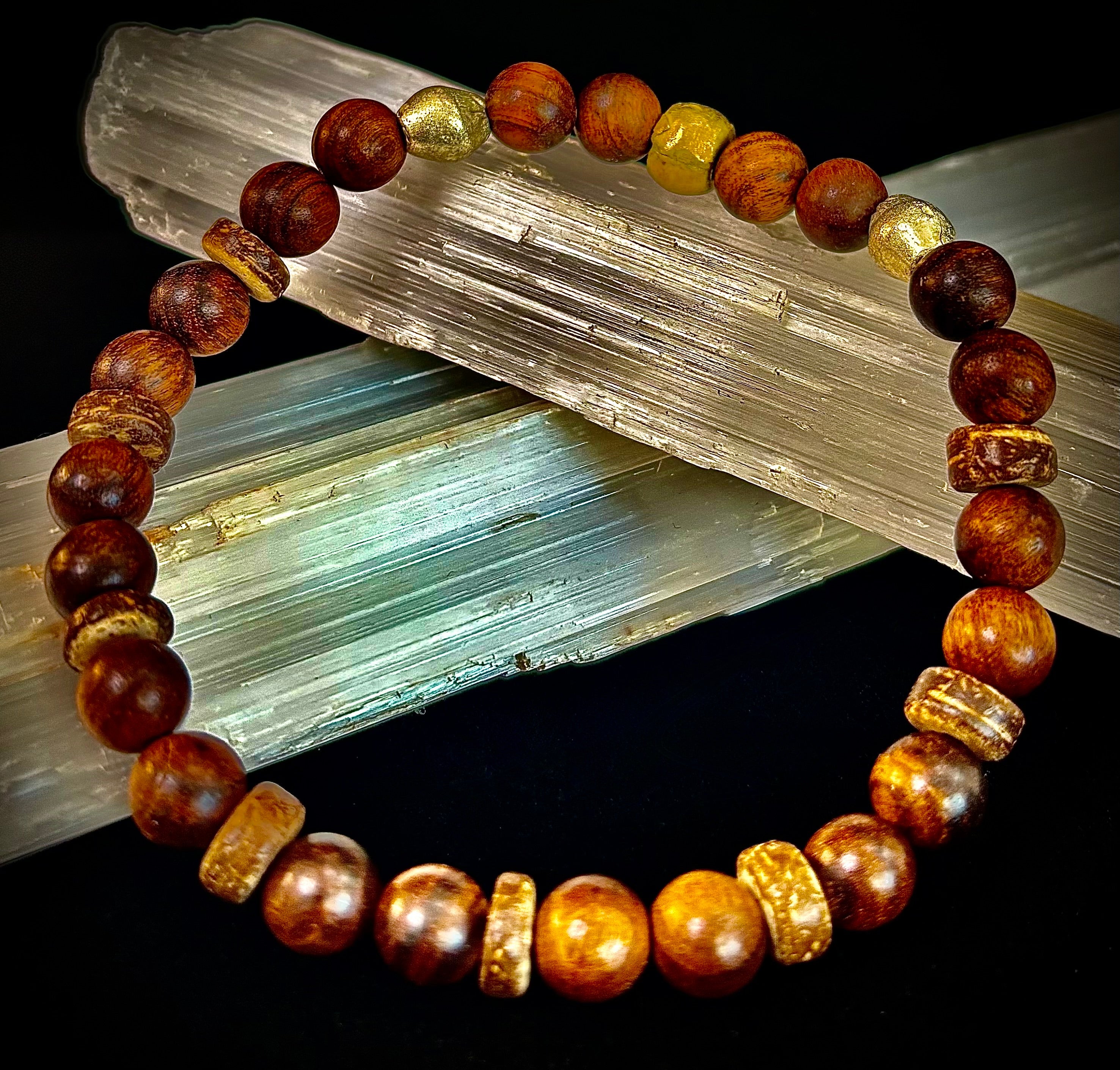 Nomad Spirit Bracelet - Natural Wood, Coconut & Ethiopian Brass Bracelet (8" Large Wrists)