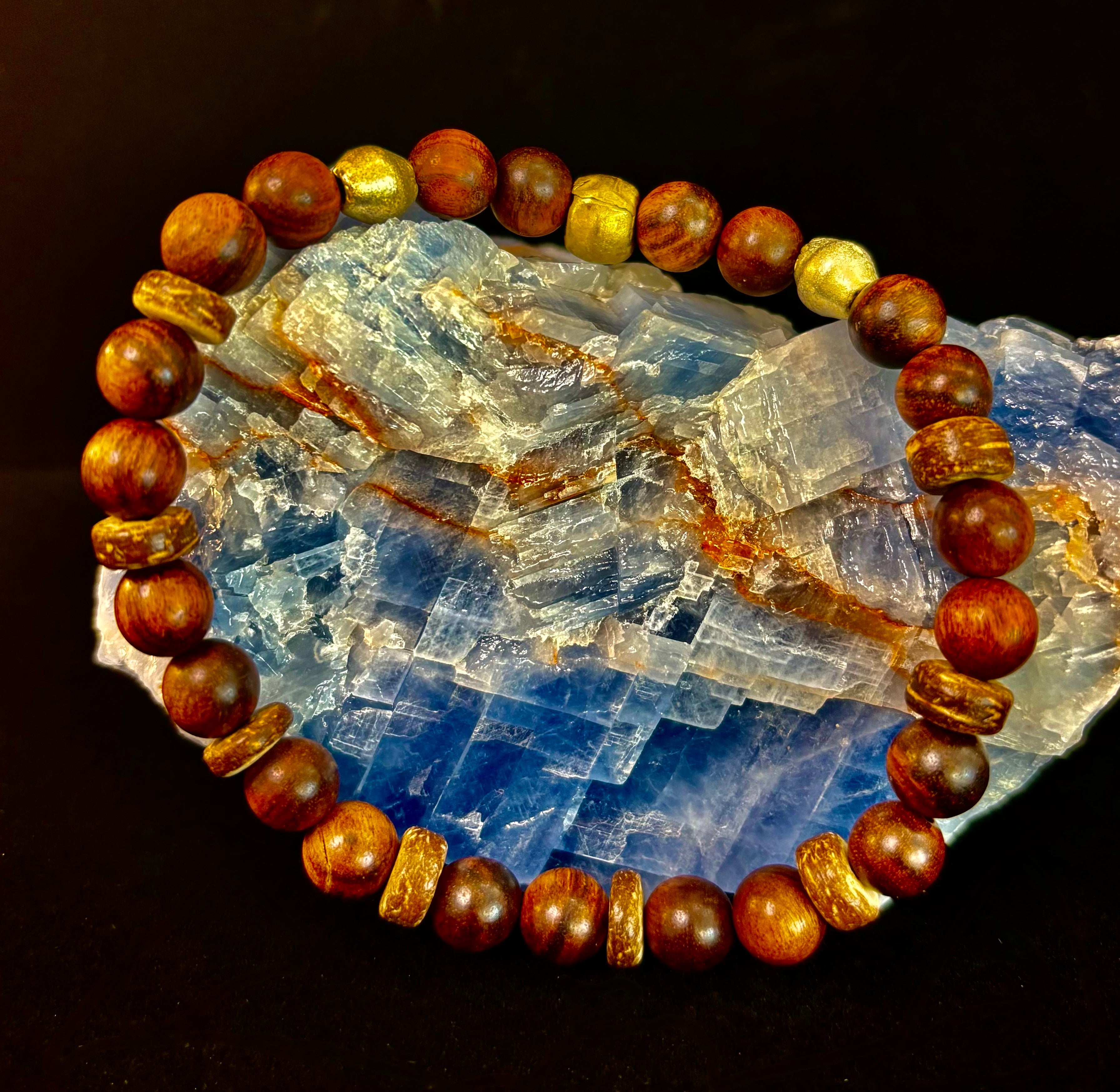Nomad Spirit Bracelet - Natural Wood, Coconut & Ethiopian Brass Bracelet (8" Large Wrists)