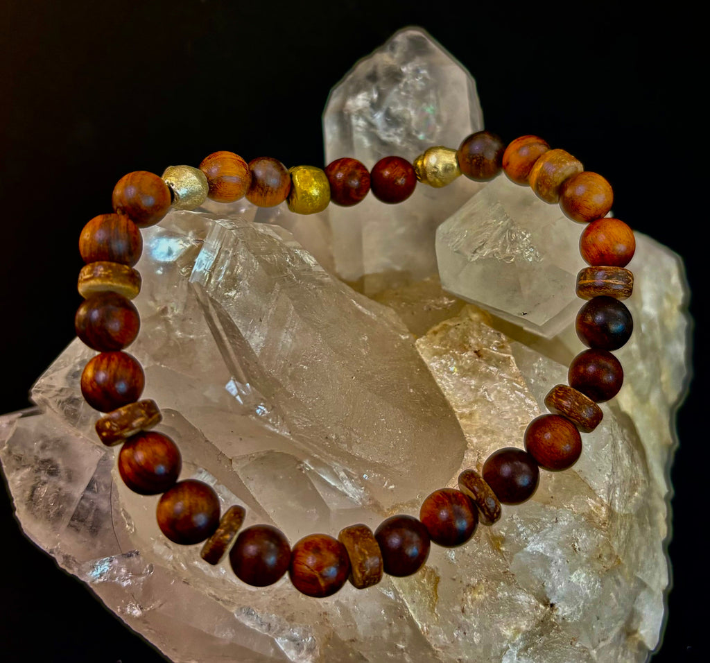 Nomad Spirit Bracelet - Natural Wood, Coconut & Ethiopian Brass Bracelet (8" Large Wrists)