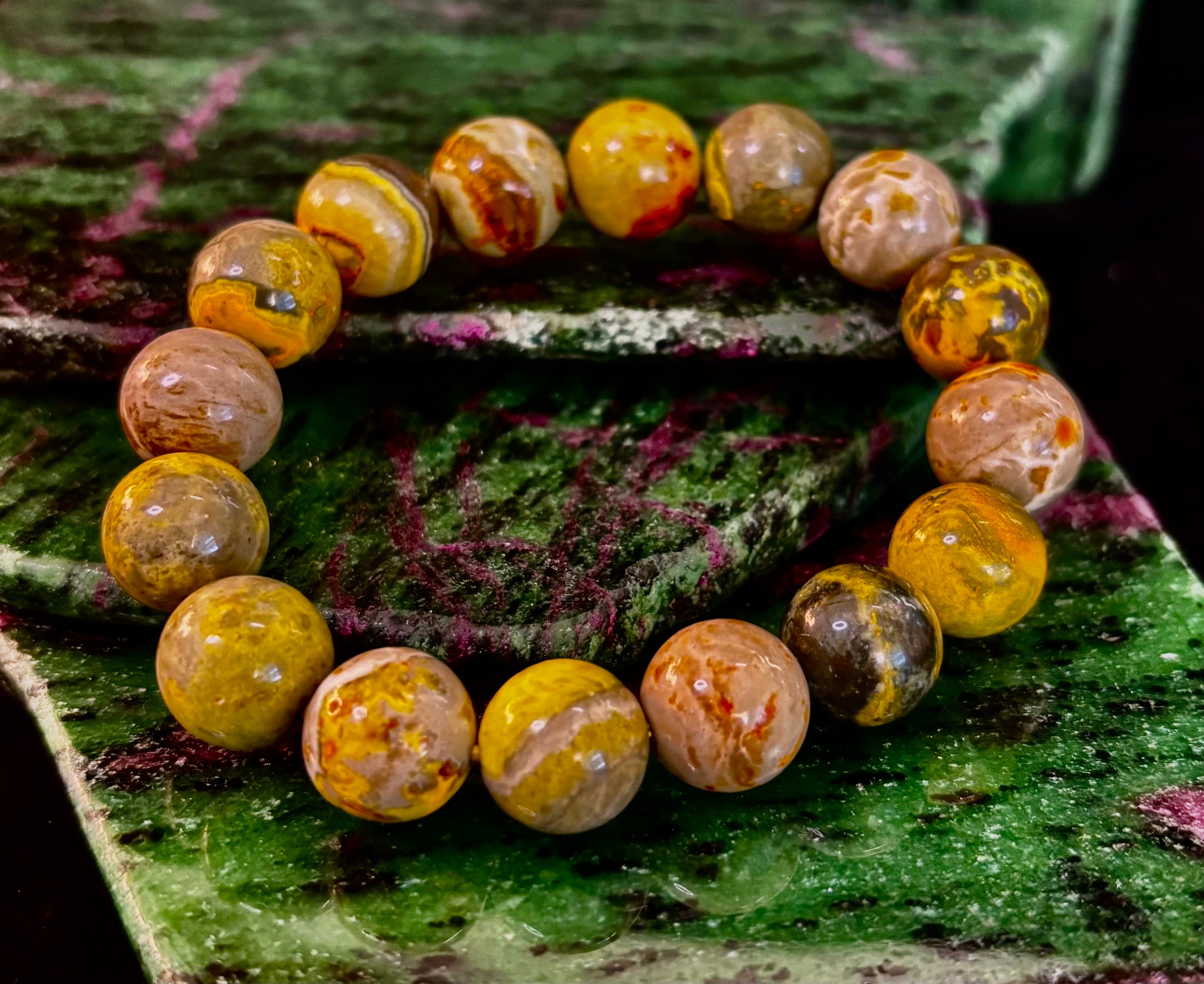 🐝 Bumble Bee Jasper Statement Bracelet – 12mm