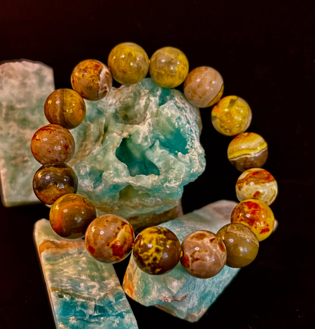🐝 Bumble Bee Jasper Statement Bracelet – 12mm