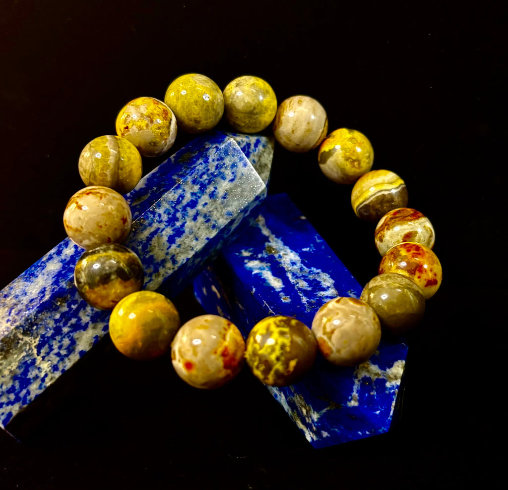 🐝 Bumble Bee Jasper Statement Bracelet – 12mm